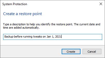 what windows utility creates restore points