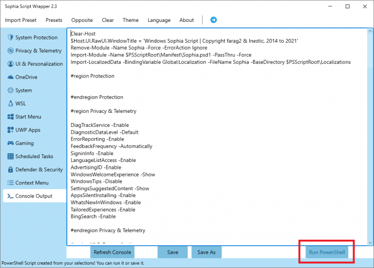 Windows 10 sophia script как пользоваться